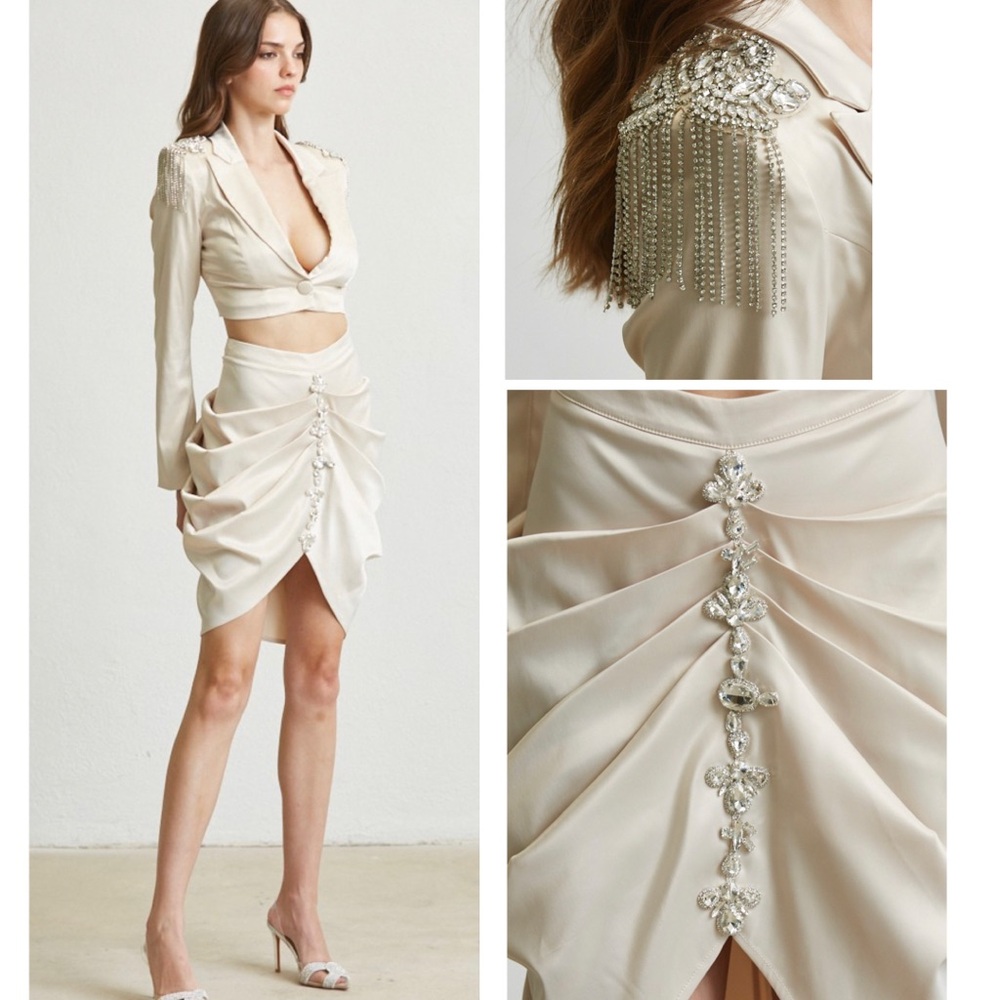 Elegant Cream Embellished Two-Piece Set